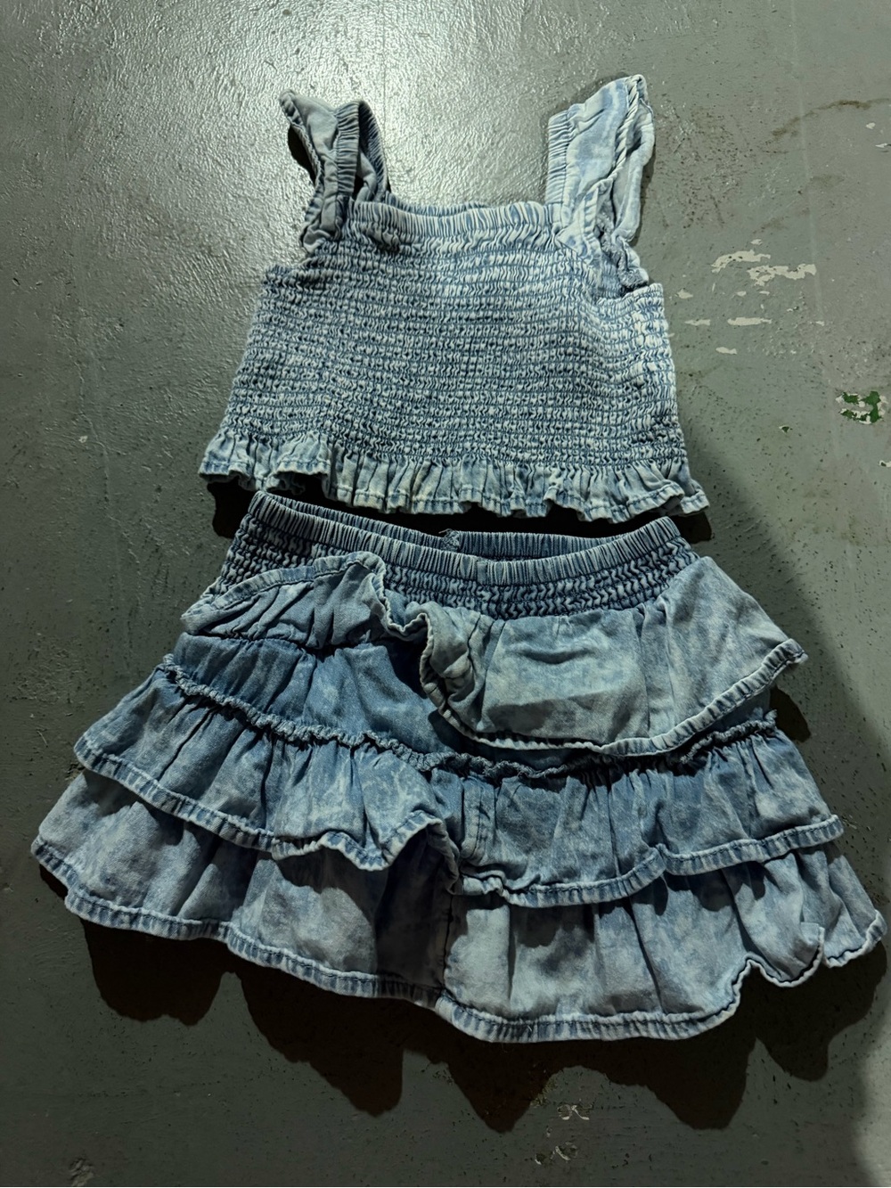 Old Navy Light Blue Denim Smocked Tank and Tiered Ruffle Skirt Set